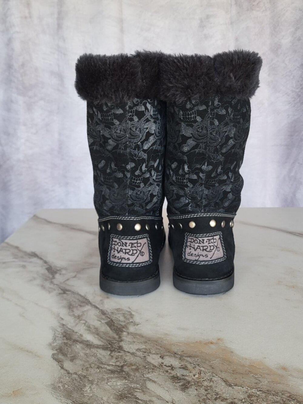 Ed Hardy Faux Fur Snow Boots Black Women's Size 6 - Picture 7 of 15